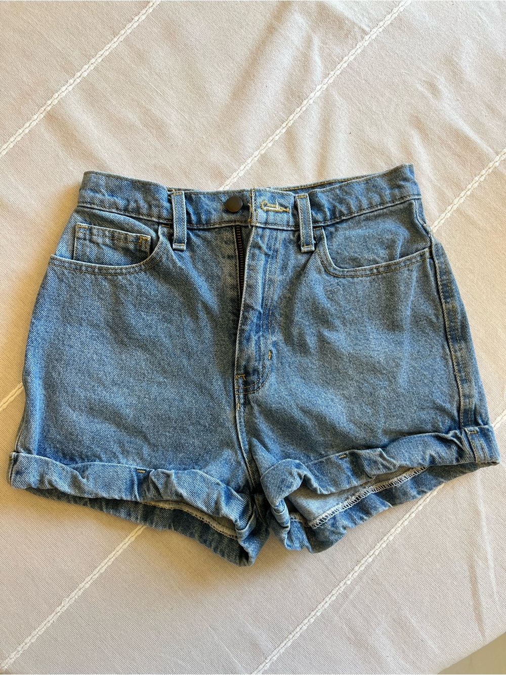 American Apparel Light Blue High-Rise Cuffed Jean Shorts